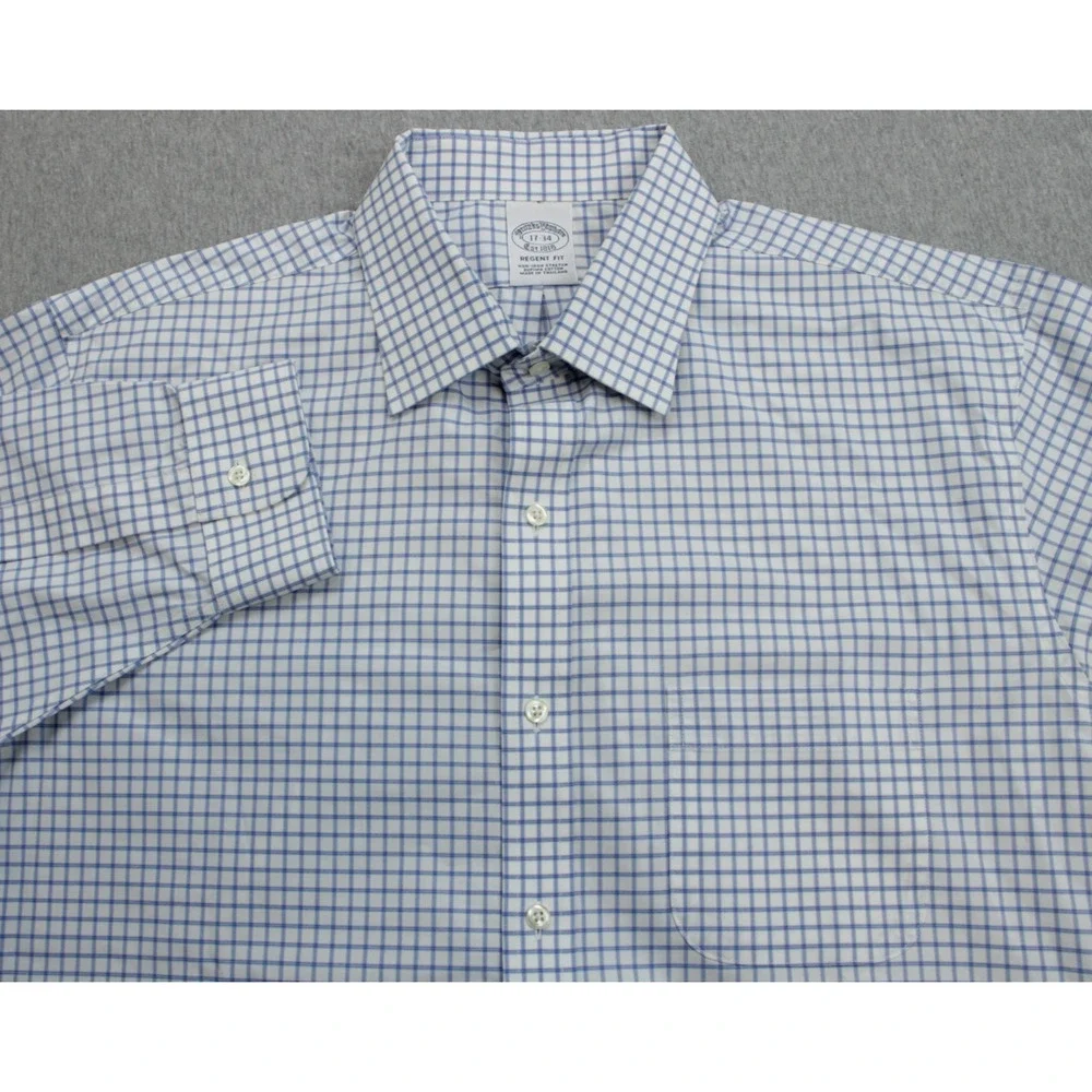 Brooks Brothers Shirt Mens 17 - 34 Check Supima Cotton Stretch Regent Non-Iron